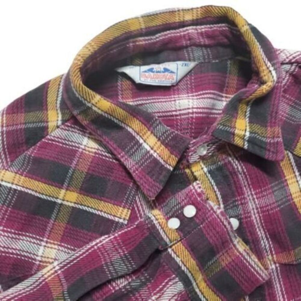 Dakota By Five Brother Men's 2XLT / XXLT Vintage Pearl Snap Flannel Shirt Maroon